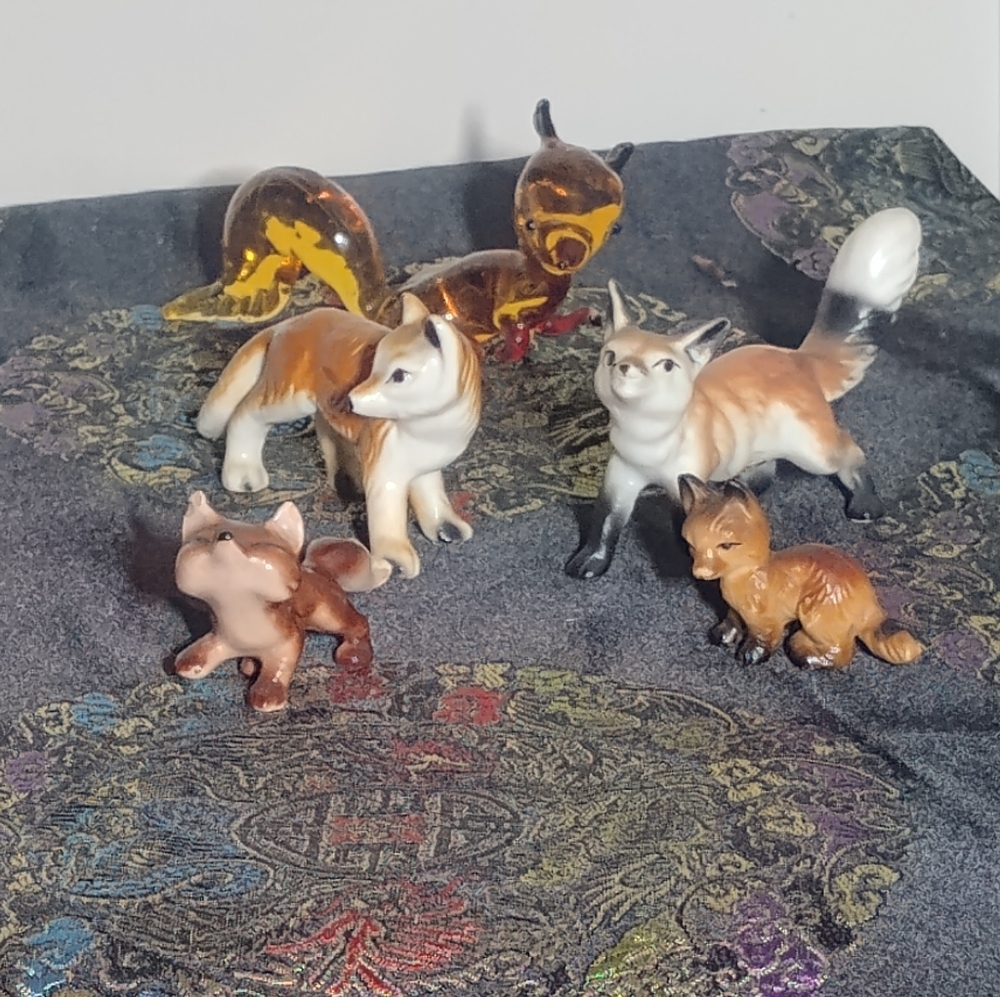Ceramic ,Glass,Porceline Fox Figurine Set - Multicolor